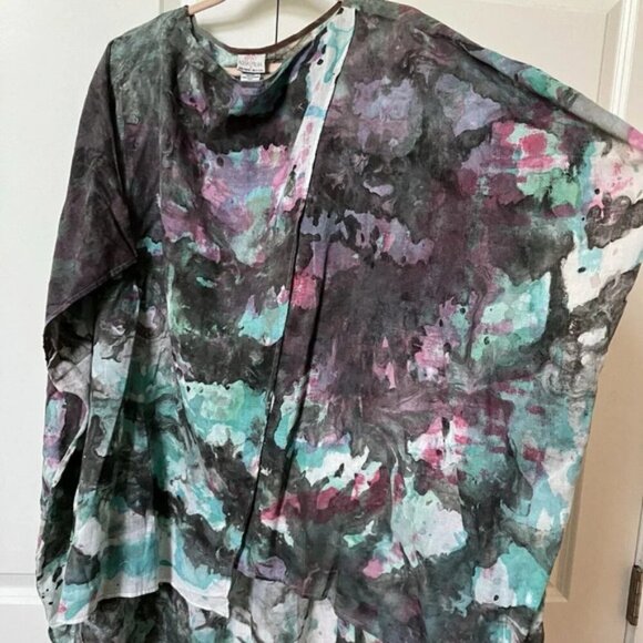 Rosa Palma Handpainted Art to Wear Lagenlook Top Cover Up Poncho Boho - Picture 4 of 5